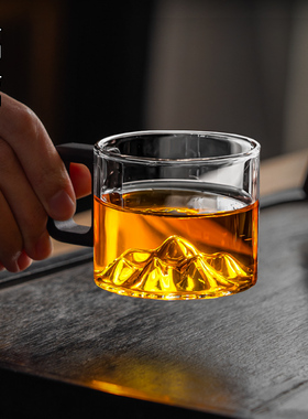 玻璃功夫茶小茶杯单个主人杯带把手个人专用客人喝茶小杯子高级感