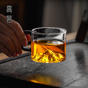 玻璃功夫茶小茶杯单个主人杯带把手个人专用客人喝茶小杯子高级感
