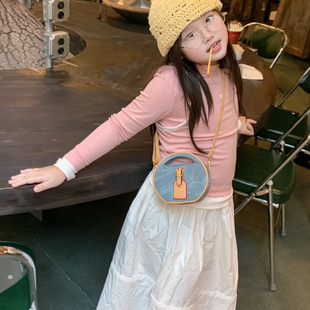 女童高颜值mini袖珍包小女孩牛仔蓝小众便捷手提圆片洋气斜挎包潮