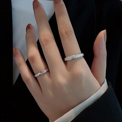 s999纯银足星河情侣戒指对戒活口一对求婚婚礼订婚结婚刻字女男