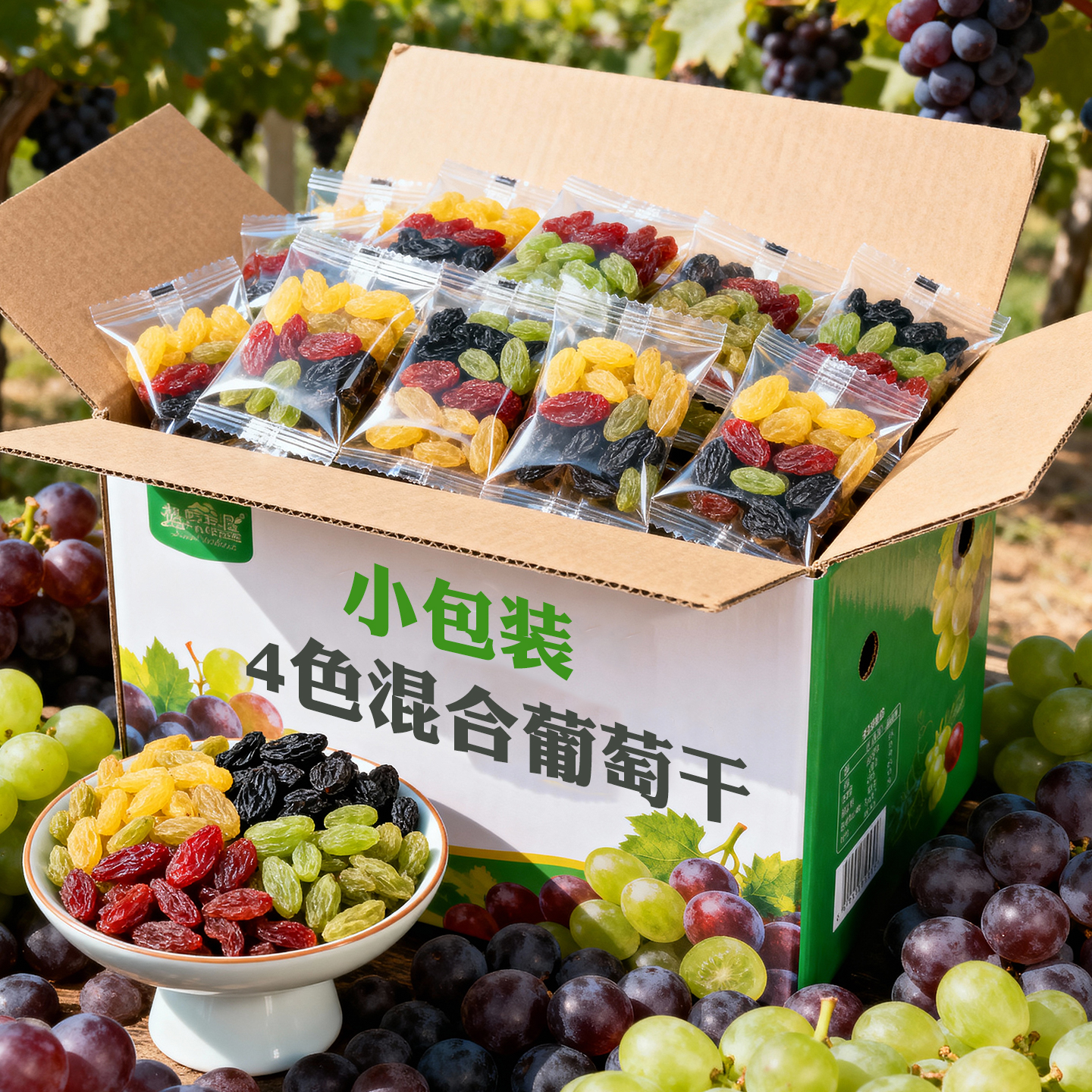 新疆独立小包装四色葡萄干优质2025年新货非免洗特级超大提子干