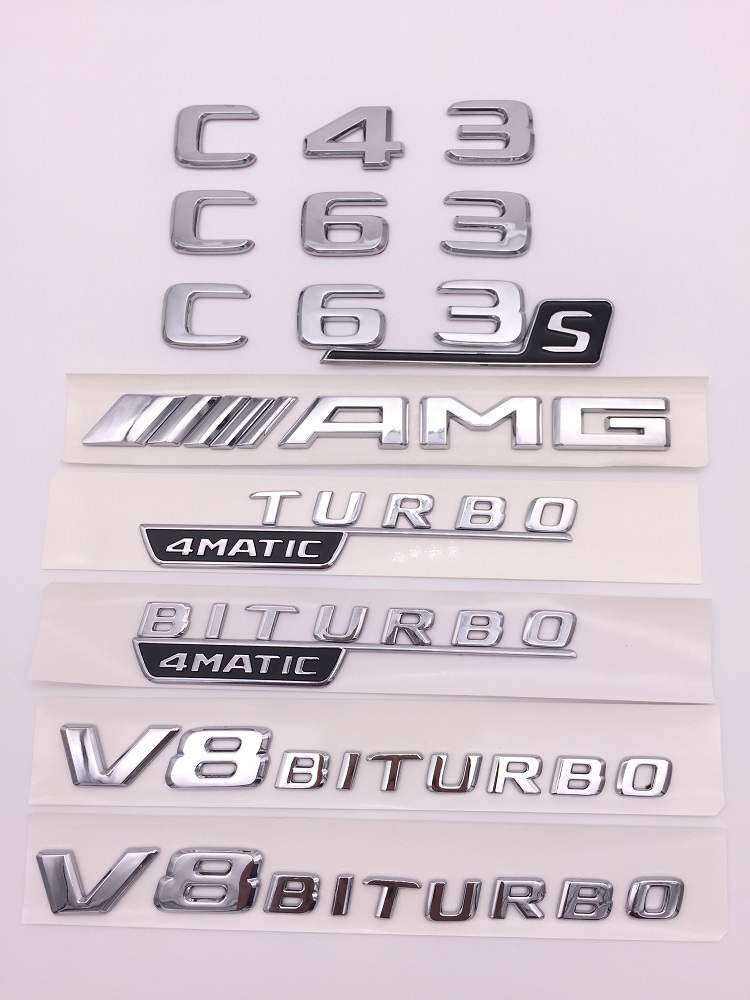 新款BENZ奔驰车标C43 C63 C63s字标后尾标AMG 4MATIC TURBO侧标贴