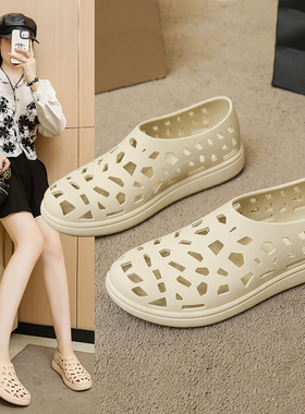 进口越南乳胶白色护士工作单鞋防水凉鞋女透气软底妈妈洞洞沙滩鞋