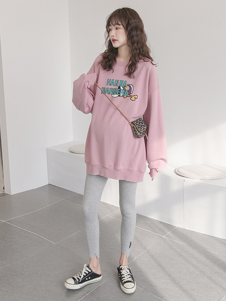 Maternity sweater medium and long version of autumn 2021 new casual jacket top long sleeve spring and autumn suit base shirt
