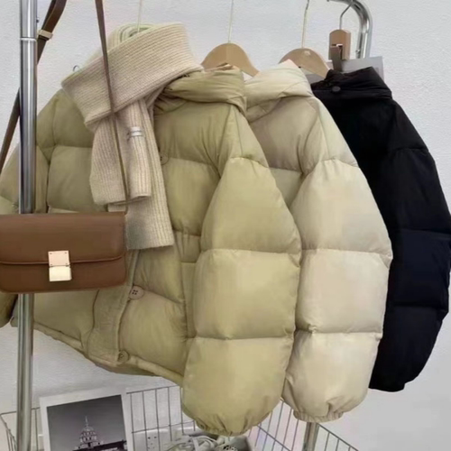 2024秋冬季羽绒服女白鸭绒常规款时尚宽松百搭连帽半粒扣加厚韩版