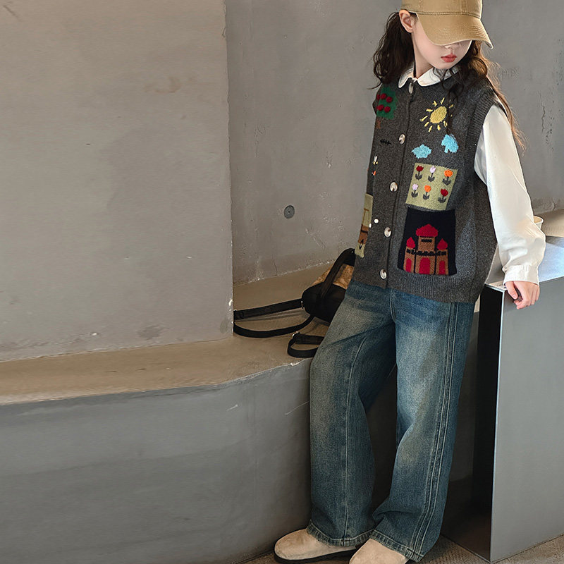 果儿KIDS女童春装套装儿童马甲衬衫牛仔裤2026新款韩女孩时髦衣服