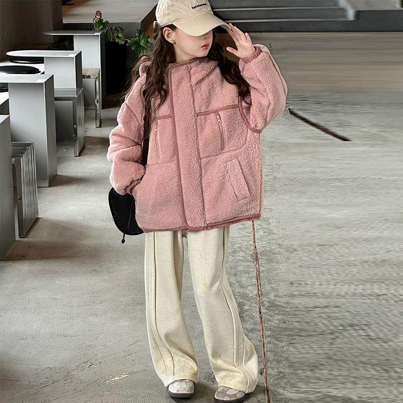 女童羊羔绒外套秋冬款加厚毛毛衣