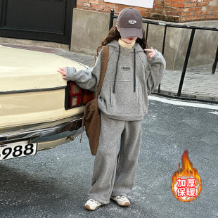 韩国女童秋冬套装2025新款中大童儿童冬季加绒加厚休闲运动两件套