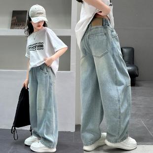 女童牛仔裤春夏装薄款2025新款儿童夏季裤子春秋款大童女孩阔腿裤