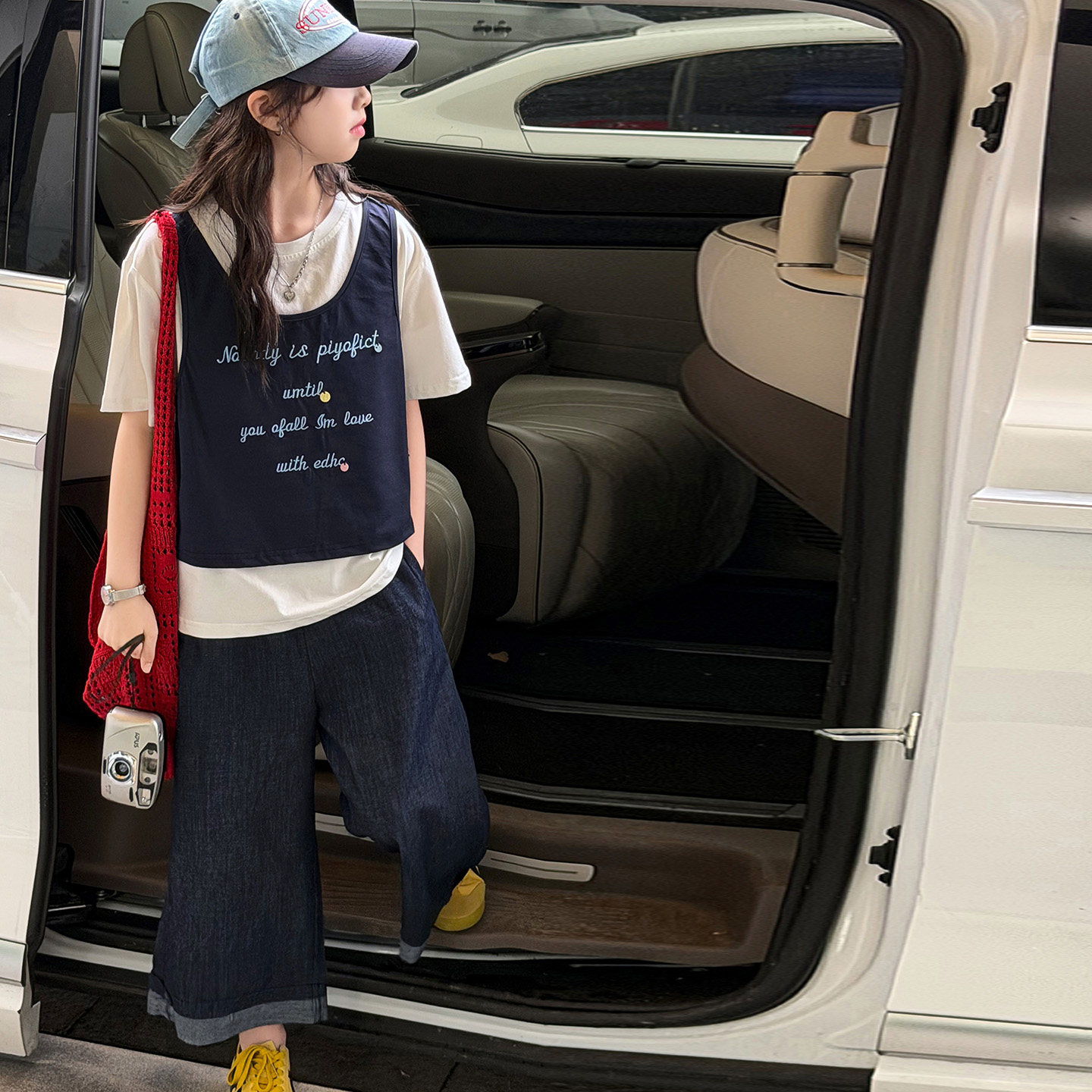 假两件女童夏装套装儿童短袖阔腿裤2026新款韩女孩夏季时髦两件套