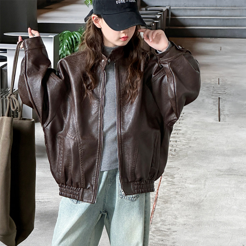 韩国童装女童皮衣儿童秋装外套2025新款时髦洋气大童春秋夹克上衣