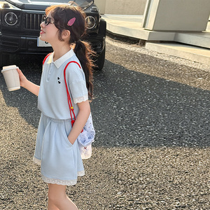韩系polo衫女童夏套装薄款