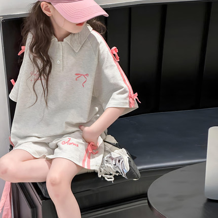 韩国童装女童夏装polo衫套装2026新款大童夏季洋气时髦女孩短袖T