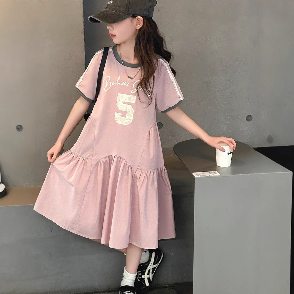 韩国童装女童连衣裙儿童短袖T恤裙2025新款大童夏季洋气裙子夏装