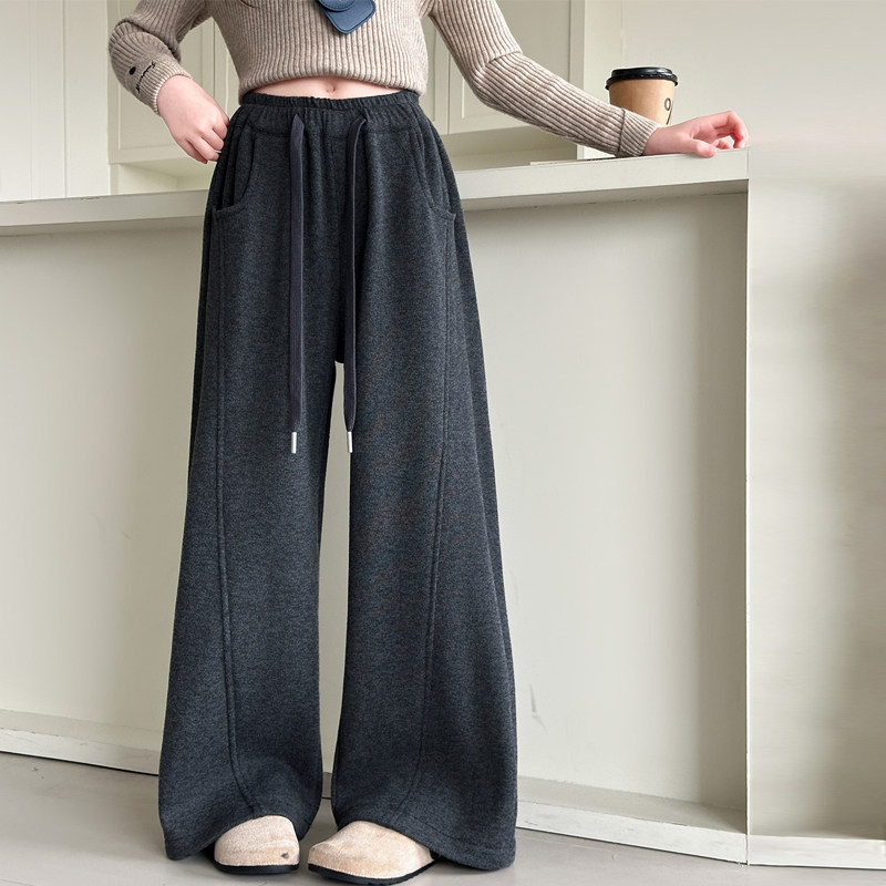 垂感女童糯米裤2025秋冬新款儿童加绒加厚阔腿裤女大童弯刀拖地裤