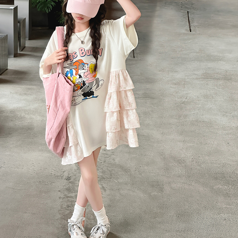 韩国童装原创女童夏季连衣裙2025新款儿童短袖裙子女孩宽松T恤裙