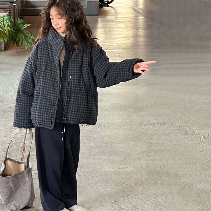 女童格子棉服女大童夹棉外套厚