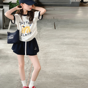 韩国童装女童套装裙儿童运动两件套2025新款时髦女大童夏装五分裤