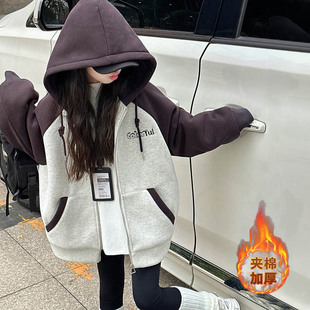 果儿kids韩系女童秋冬卫衣外套2025新款洋气儿童夹棉加厚连帽上衣