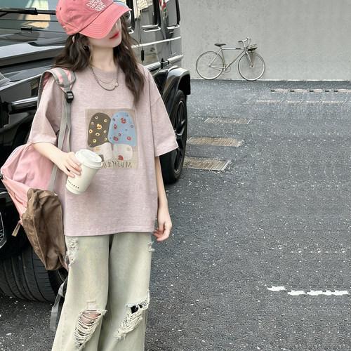 蘑菇头女童夏装短袖儿童T恤上衣