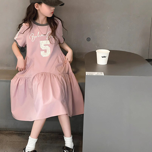 韩国童装女童连衣裙儿童裙子2026夏装新款大童女孩夏季短袖T恤裙