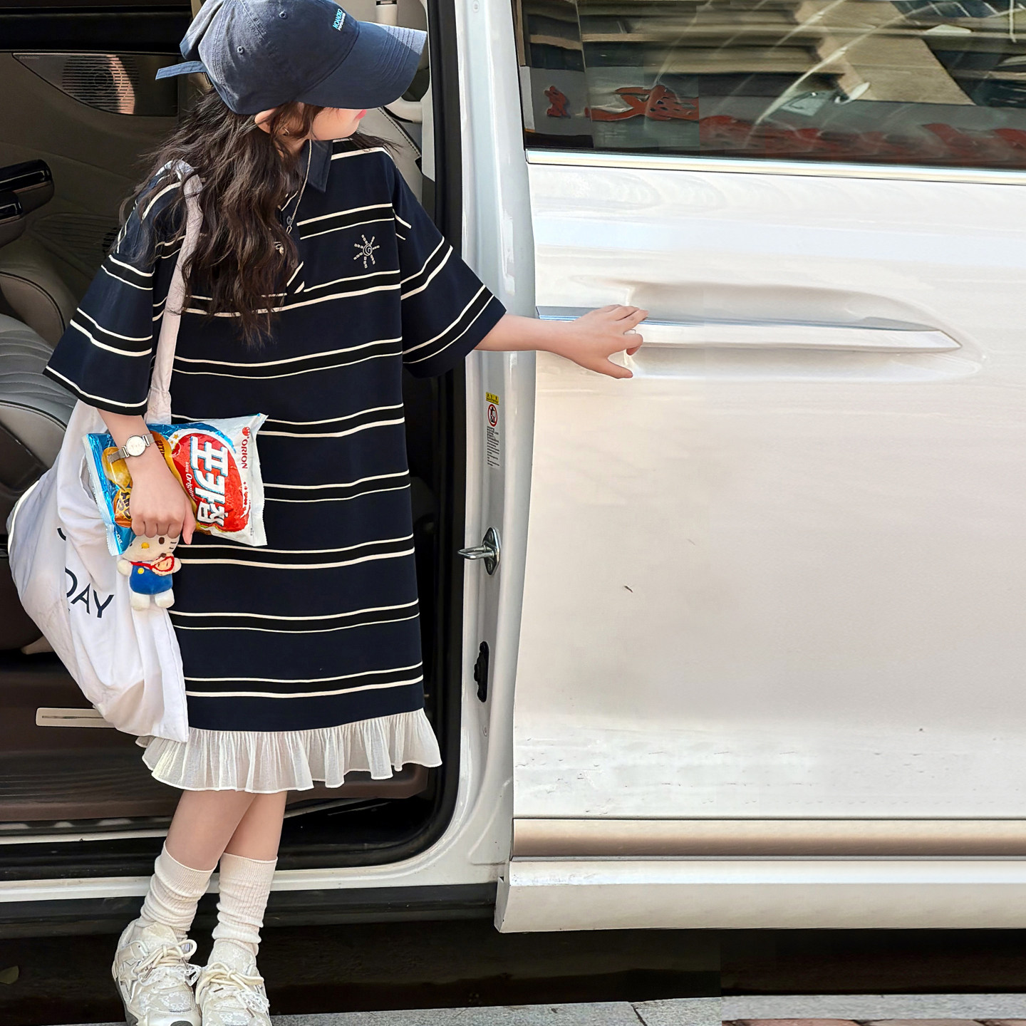 女童polo领连衣裙儿童条纹裙子