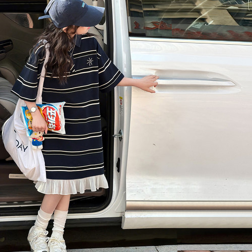 女童polo领连衣裙儿童条纹裙子