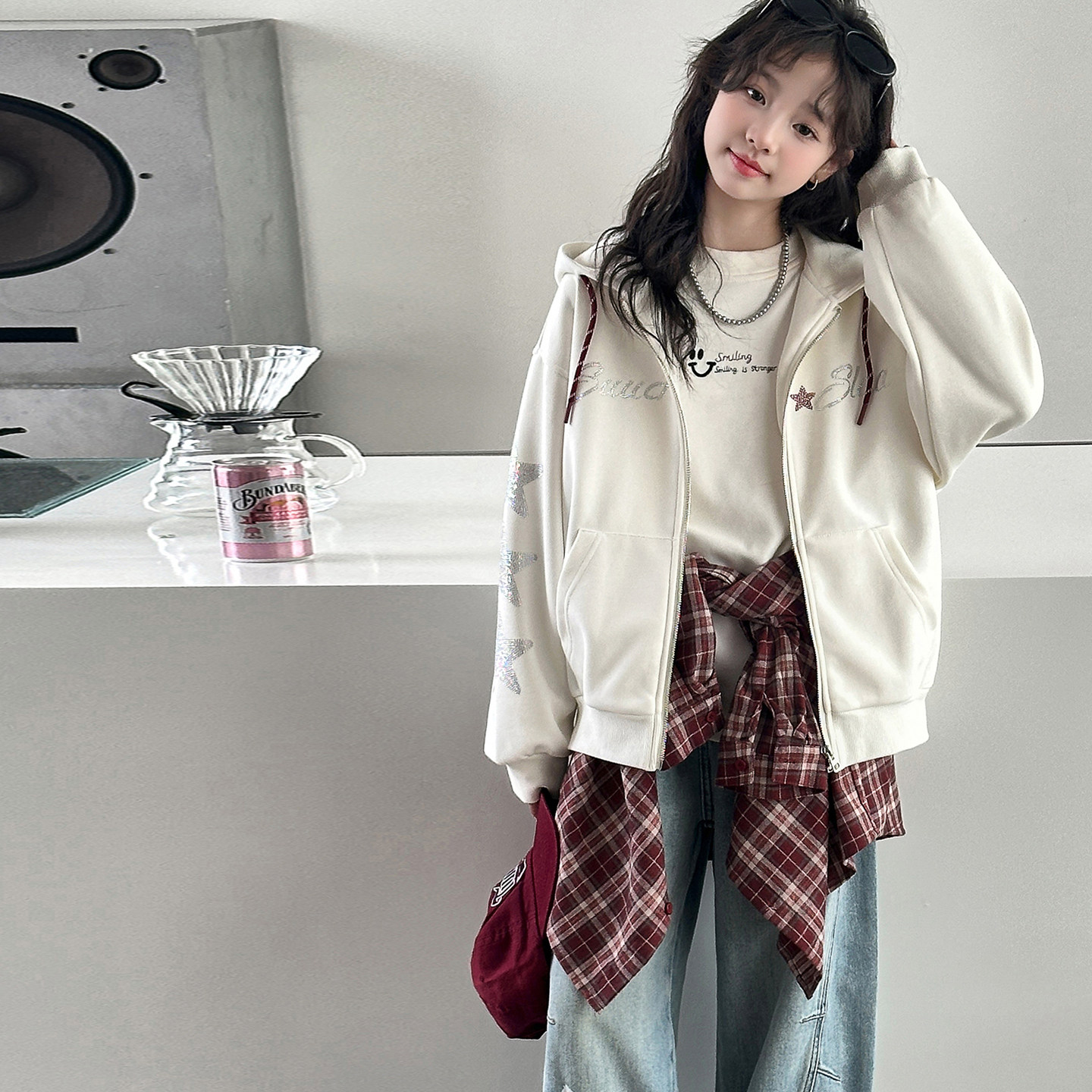 烫钻女童连帽春装外套2026春秋新款大童女孩上衣儿童韩版棒球衣服