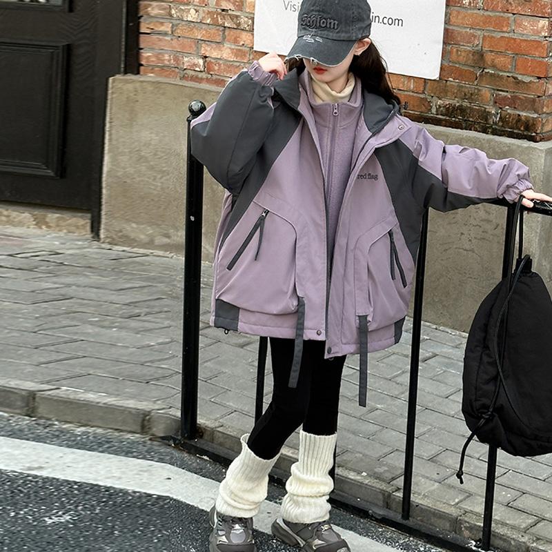 女童冲锋衣三合一可拆卸2024秋冬新款儿童夹棉外套女孩摇粒绒上衣