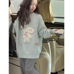 果儿kids韩系女童卡通兔子毛衣秋冬装中大童洋气时髦儿童加厚上衣
