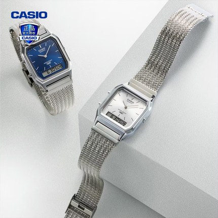 卡西欧手表男官方正品复古摩登简约小方块石英表A158WEM/AQ-230EM