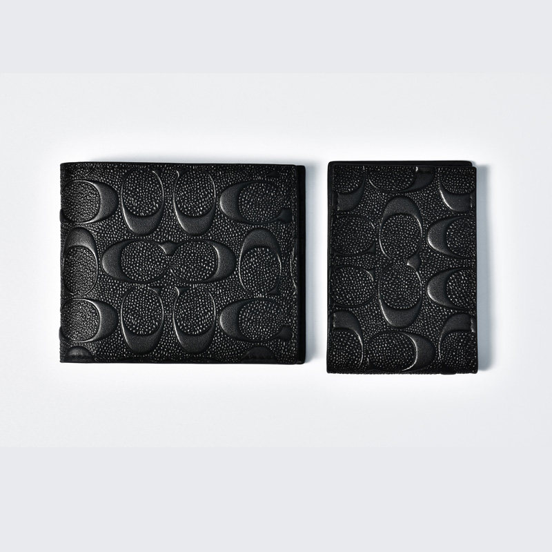 coach 蔻驰男包浮雕钱包短款卡包黑色礼盒男款钱袋银包寇驰钱夹子