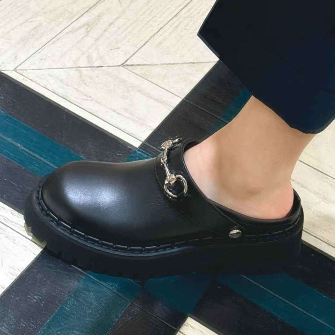 25新款真皮厚底增高包头拖