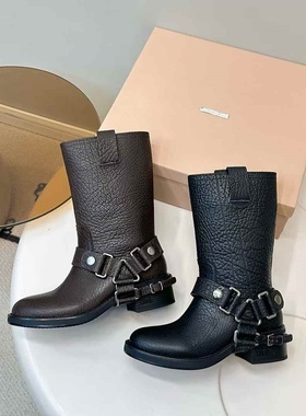 2025新款真皮厚底套筒马丁靴女英伦风复古简约百搭休闲机车靴短靴