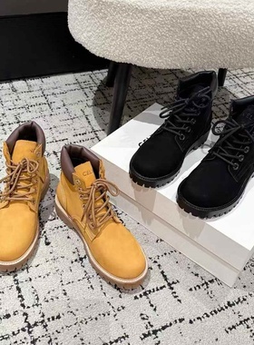 马丁靴秋冬新款真皮短筒系带户外大黄靴凯旋门复古休闲骑士靴短靴