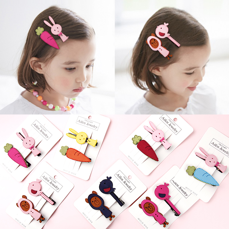 儿童可爱兔子小熊发夹韩国绒刘海边夹宝宝卡通发卡子女童头饰发饰