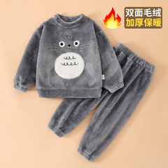 婴儿保暖珊瑚绒睡衣套装秋冬加厚内衣男宝宝卡通法兰绒分体家居服