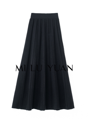 MLY 【半身裙】30羊绒70羊毛气质针织半身大摆裙中长款百褶秋冬