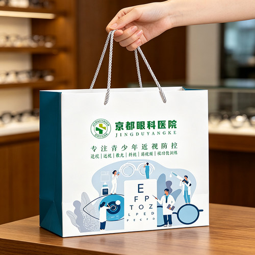 眼镜店手提袋 眼科医院加厚装眼镜包装手拎纸袋子定制店名LOGO