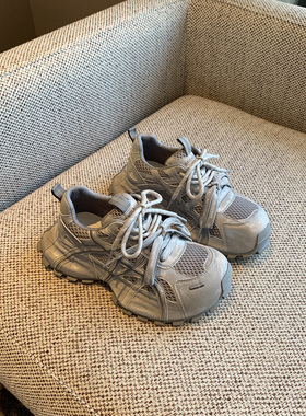 【TFM】2026春季新款防滑厚底老爹鞋女网面透气增高运动休闲鞋潮