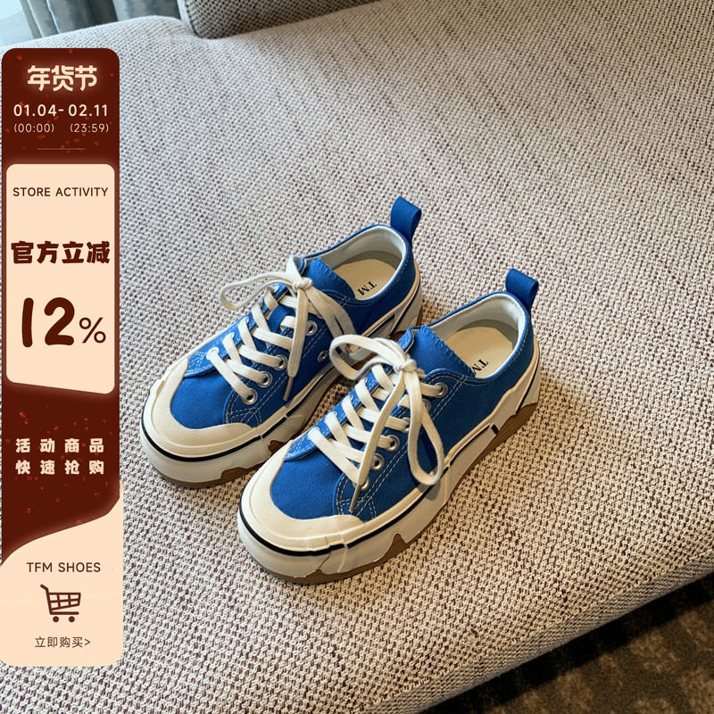帆布鞋女2025年春季新款韩版时尚百搭系带网红厚底低帮休闲鞋板鞋