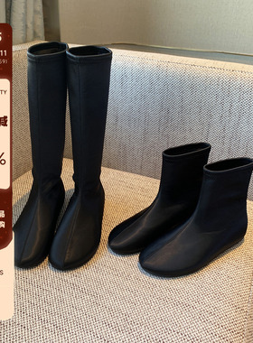 【TFM】极简风~气质显瘦黑色长靴女冬季加绒内增高瘦瘦靴女骑士靴