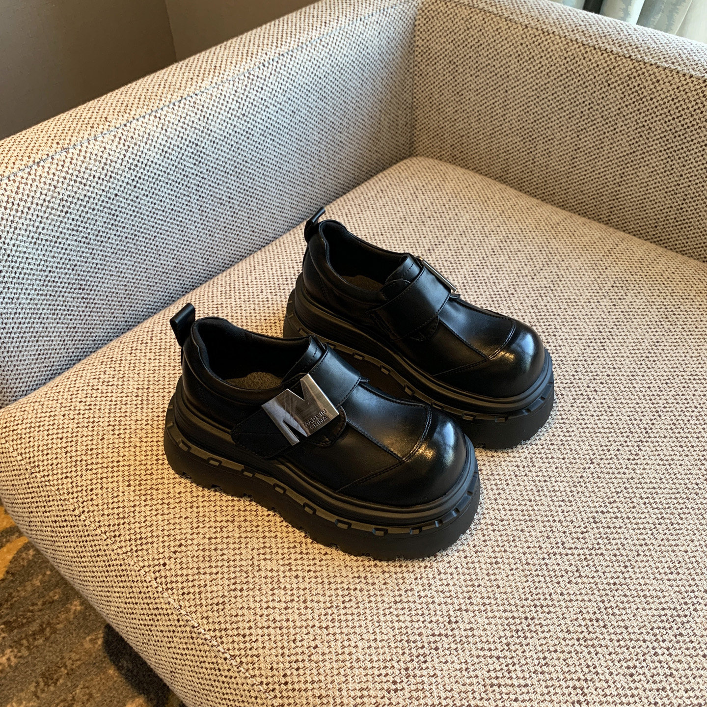 【TFM】2026春季新款英伦小皮鞋女厚底魔术贴真皮乐福鞋增高单鞋,女鞋,乐福鞋（豆豆鞋）,淘宝优惠券,粉丝福利购,淘宝优惠卷