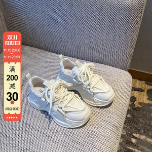 运动鞋女2023年新款秋季百搭休闲厚底舒适轻便真皮网面老爹鞋女潮