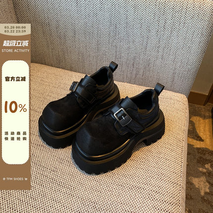 【TFM】2026春季新款英伦厚底7CM增高复古乐福鞋女松糕休闲小皮鞋