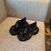 TFM 2026春季 新款 英伦风厚底7CM增高系带复古乐福鞋 黑色小皮鞋