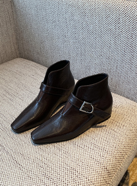 【TFM】内增高5CM~靴子女2026早春新款欧美风方头短靴显瘦时装靴