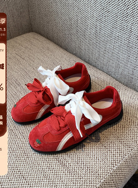 【TFM】红色德训鞋女2025秋季新款百搭系带运动休闲鞋复古阿甘鞋