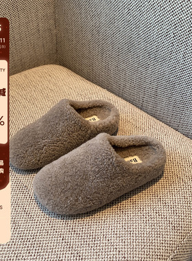 【TFM】增高4CM~毛毛鞋女新款秋冬外穿加绒保暖棉鞋包头半拖鞋女