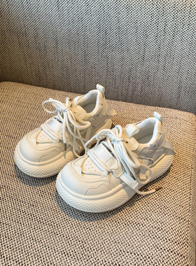 【TFM】2026春季新款休闲风厚底面包鞋女百搭增高小个子白色板鞋